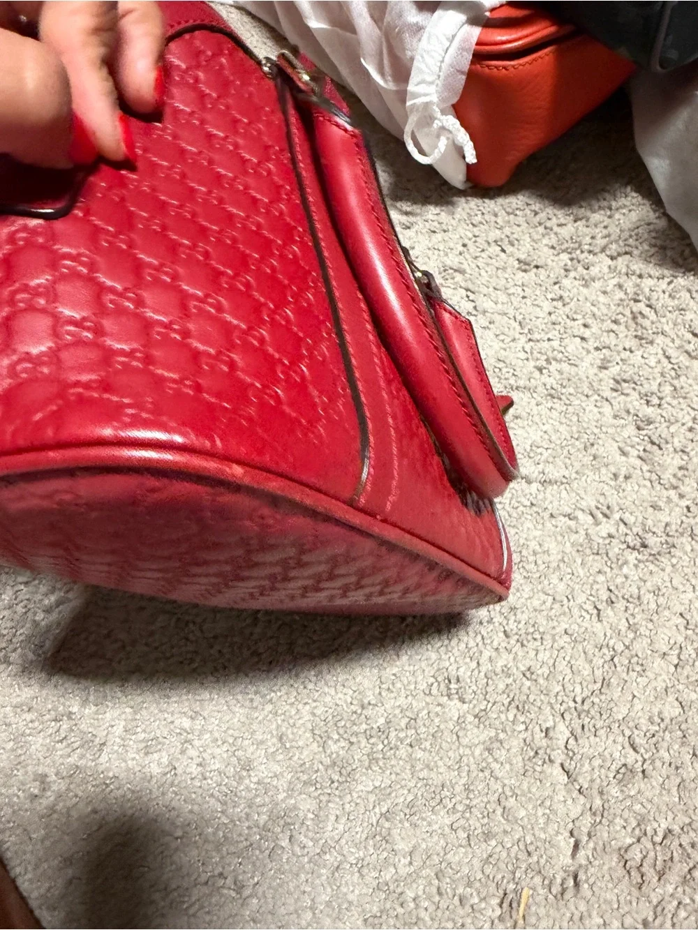 Gucci Red GG-Embossed Dome Satchel with Gold Hardware